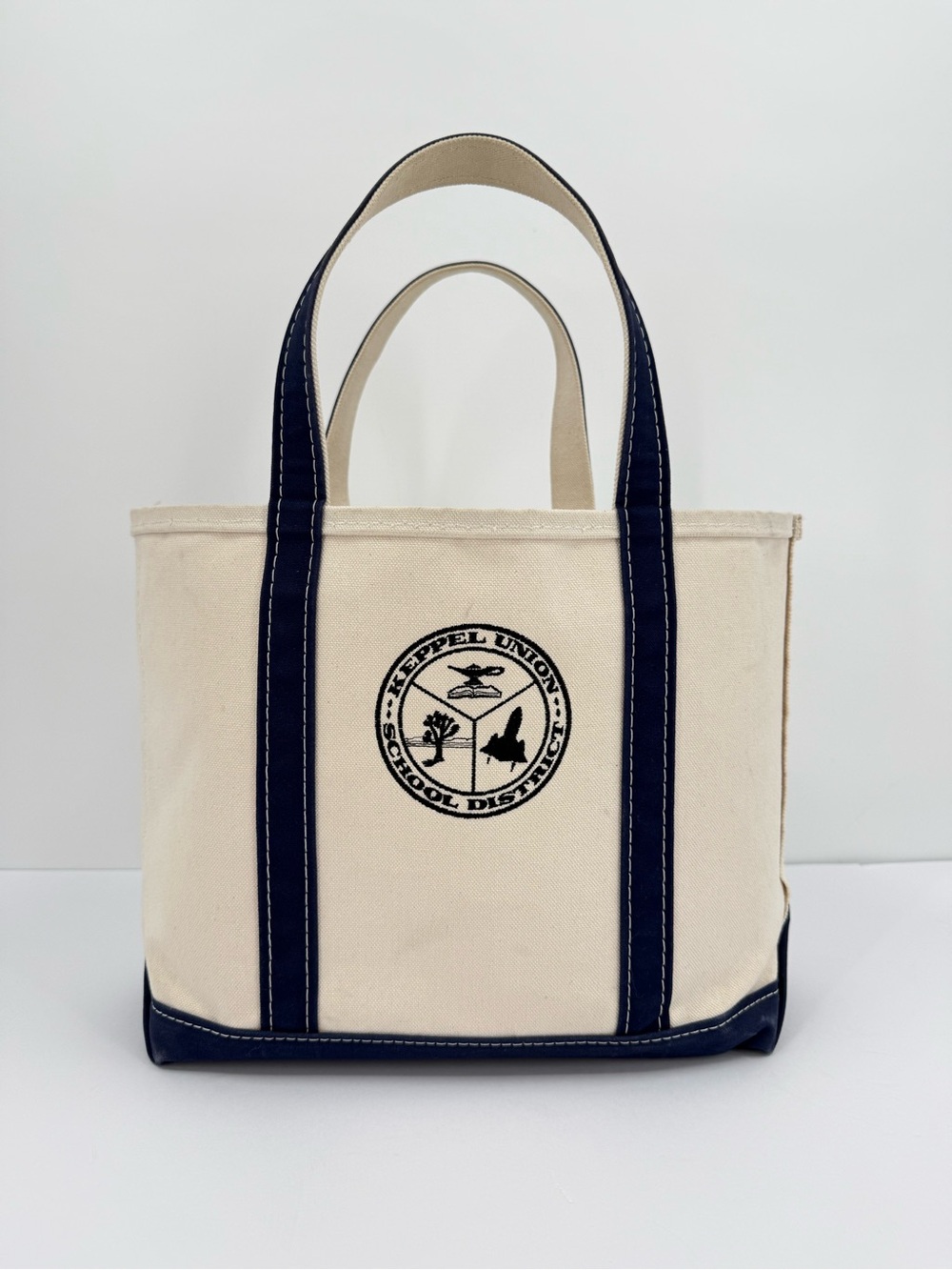 L.L. Bean Boat and Tote Canvas USA Blue Trim Embroidered Keppel Union School